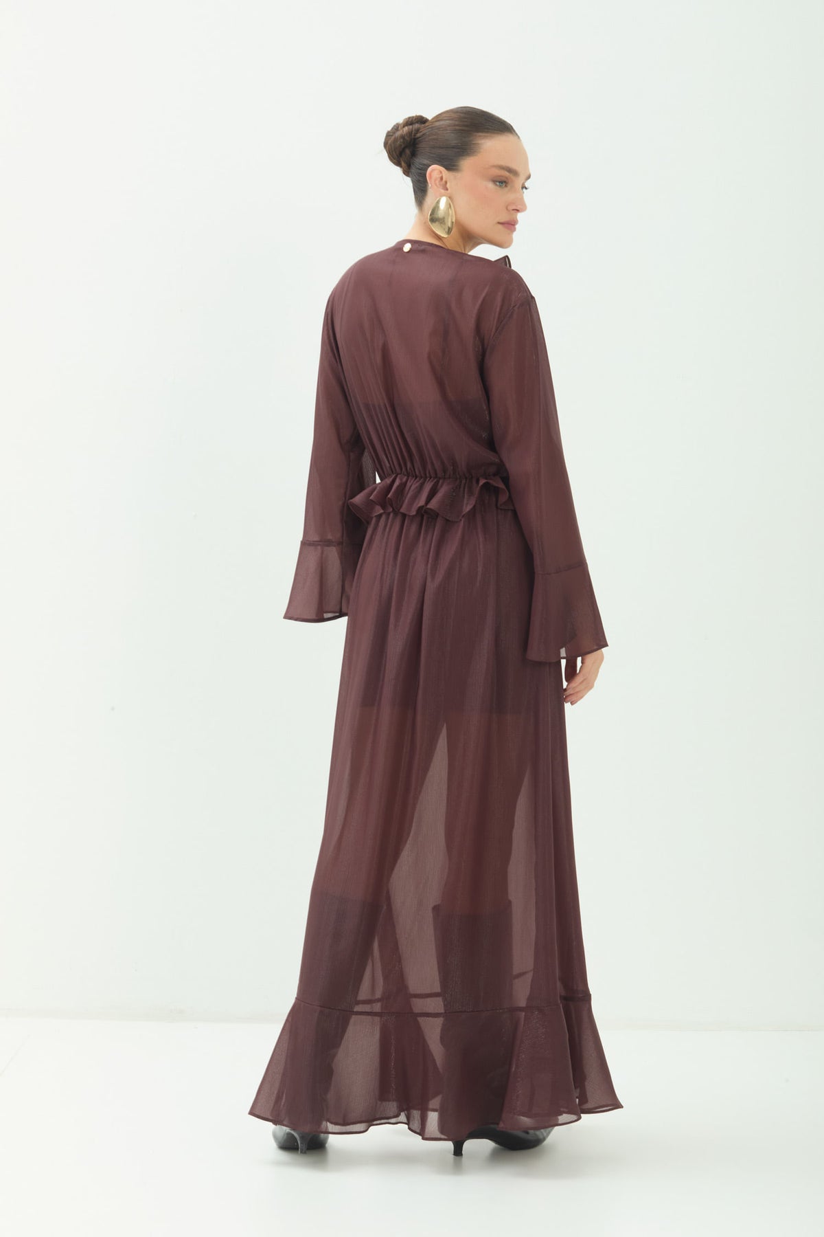 Vestido Manga Longa Decote V ACT Feminino Choco