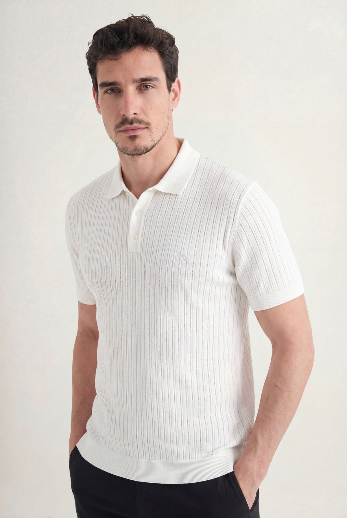 Polo Tricot Texturizado Masculina Acostamento Off White
