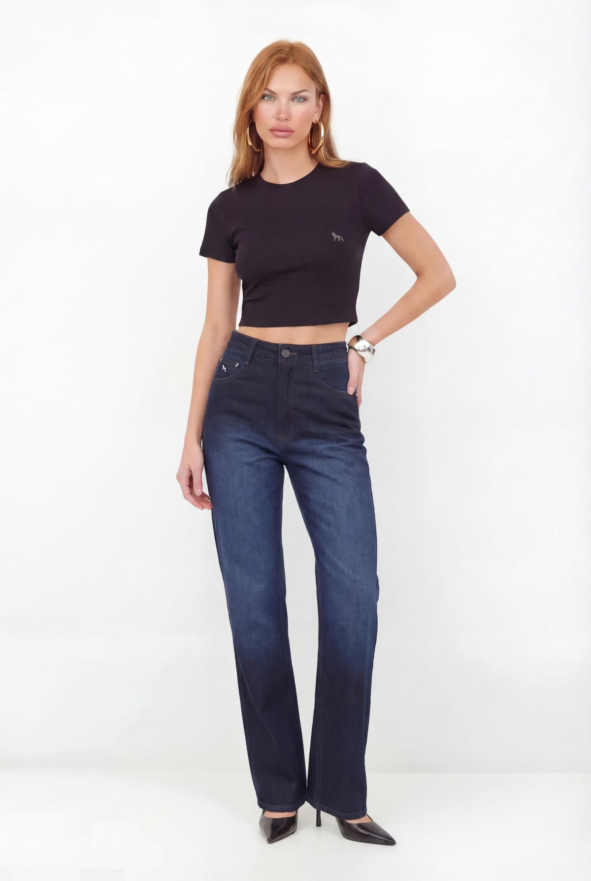 Calça Jeans Straight Cintura Baixa ACT Feminina Jeans Escuro
