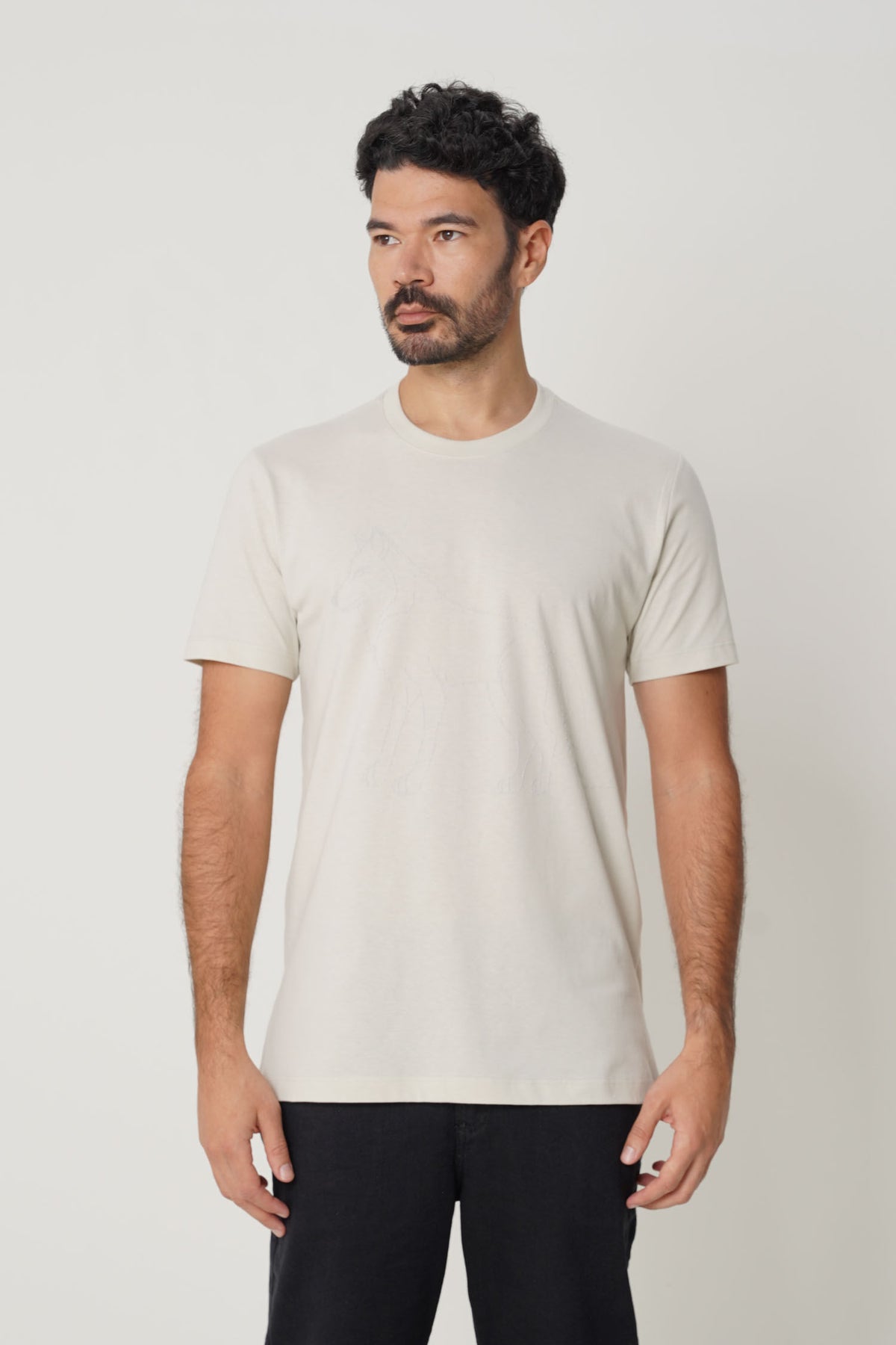 Camiseta Estampa Lobo Masculina Acostamento Cinza Gelo