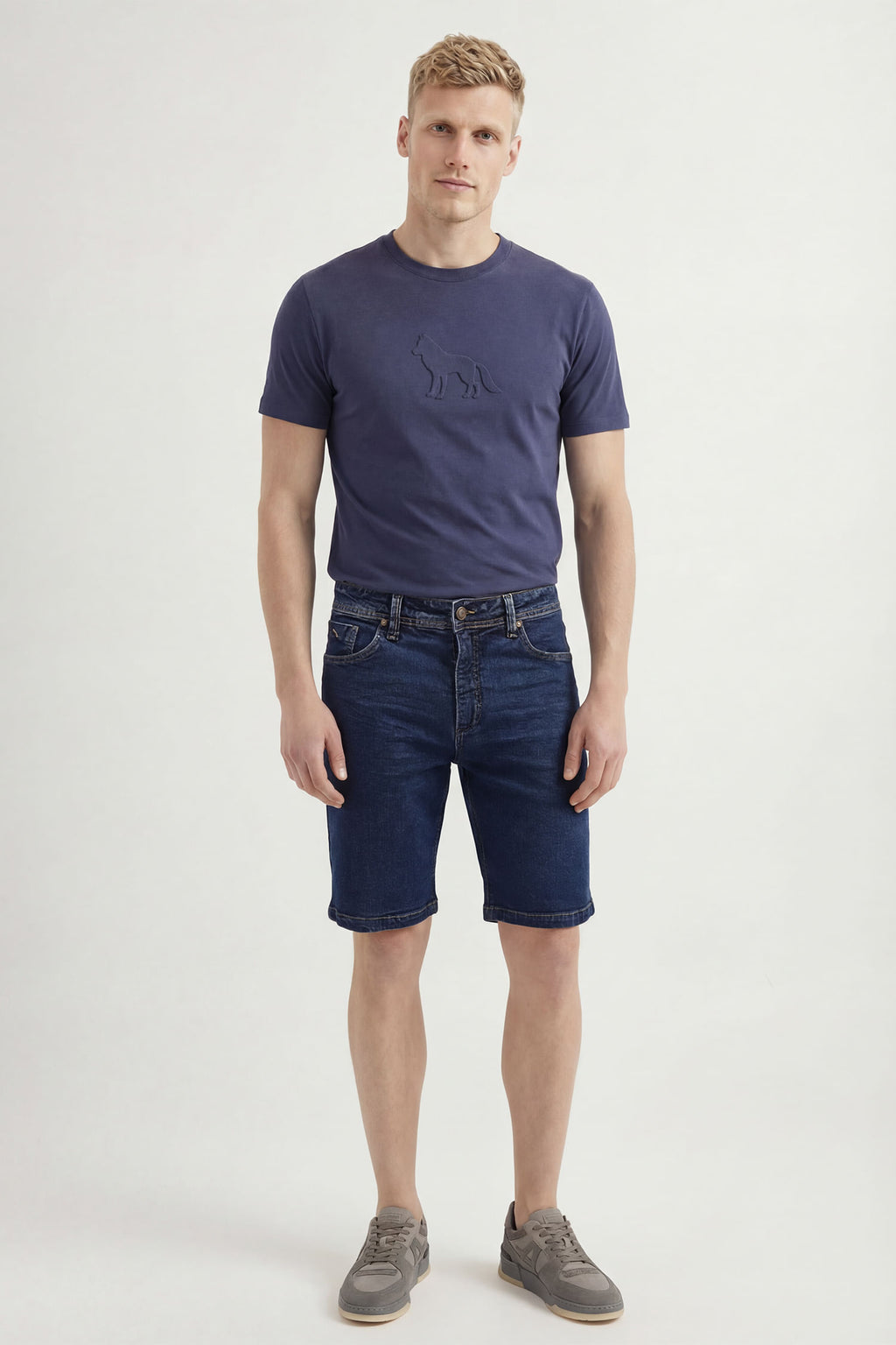 Bermuda Jeans Casual Masculina Acostamento Jeans Escuro