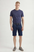 Bermuda Jeans Casual Masculina Acostamento Jeans Escuro