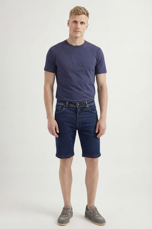 Bermuda Jeans Casual Masculina Acostamento Jeans Escuro