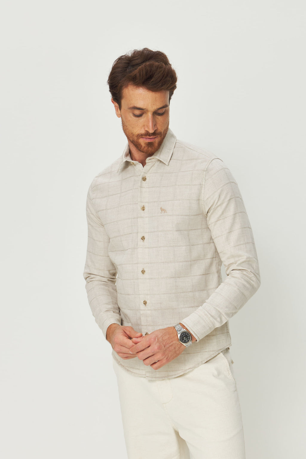Camisa Xadrez Manga Longa Masculina Acostamento Xadrez Natural