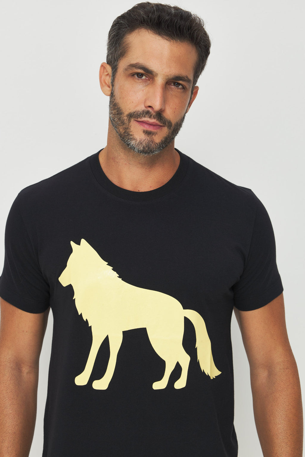 Camiseta Estampa Lobo Frontal Masculino Acostamento Preto C/ Estp Amarelo Sunlight