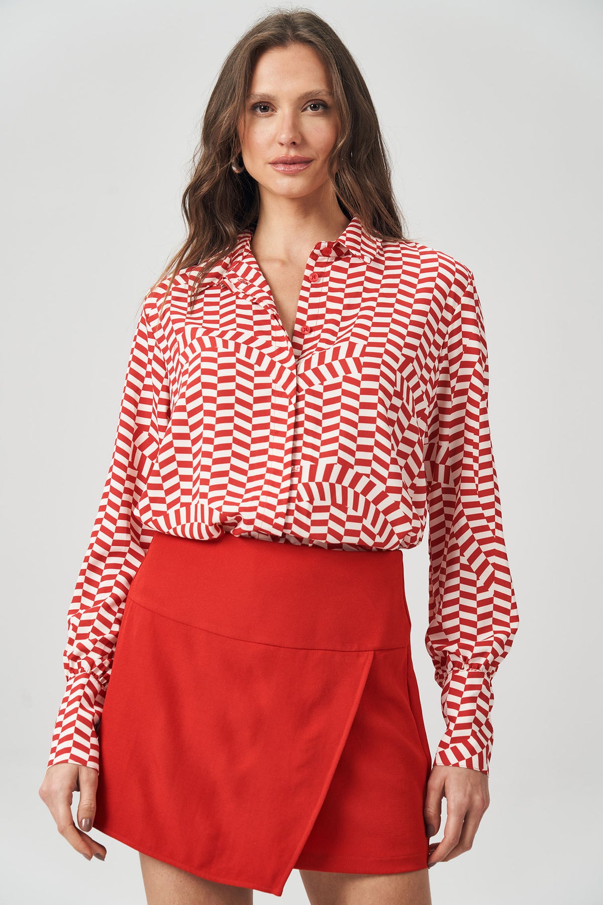 Camisa Long Feminina Acostamento Red Mosaic