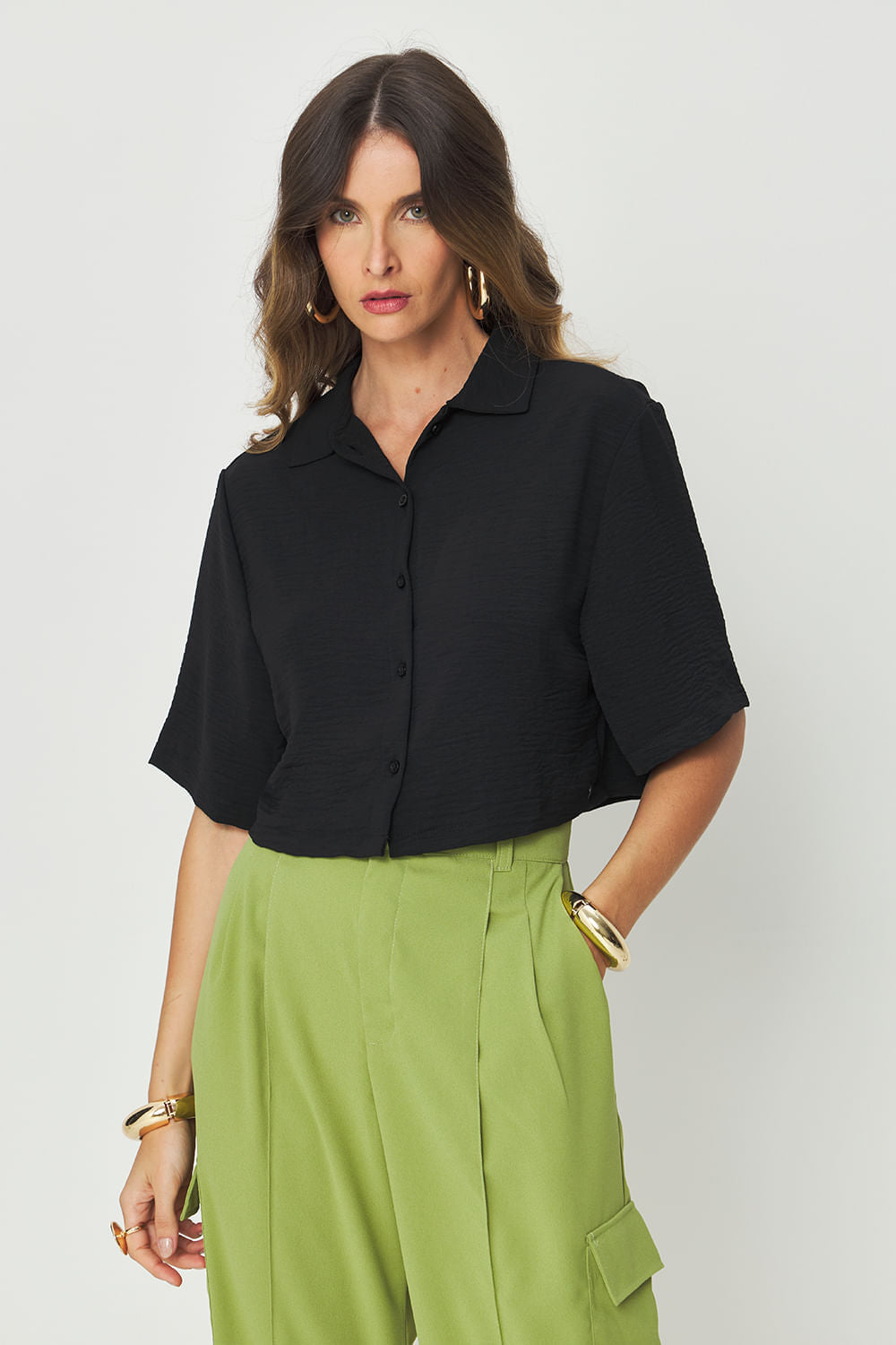 Calça Acetinada Cargo Com Amarração Feminina Acostamento Matcha