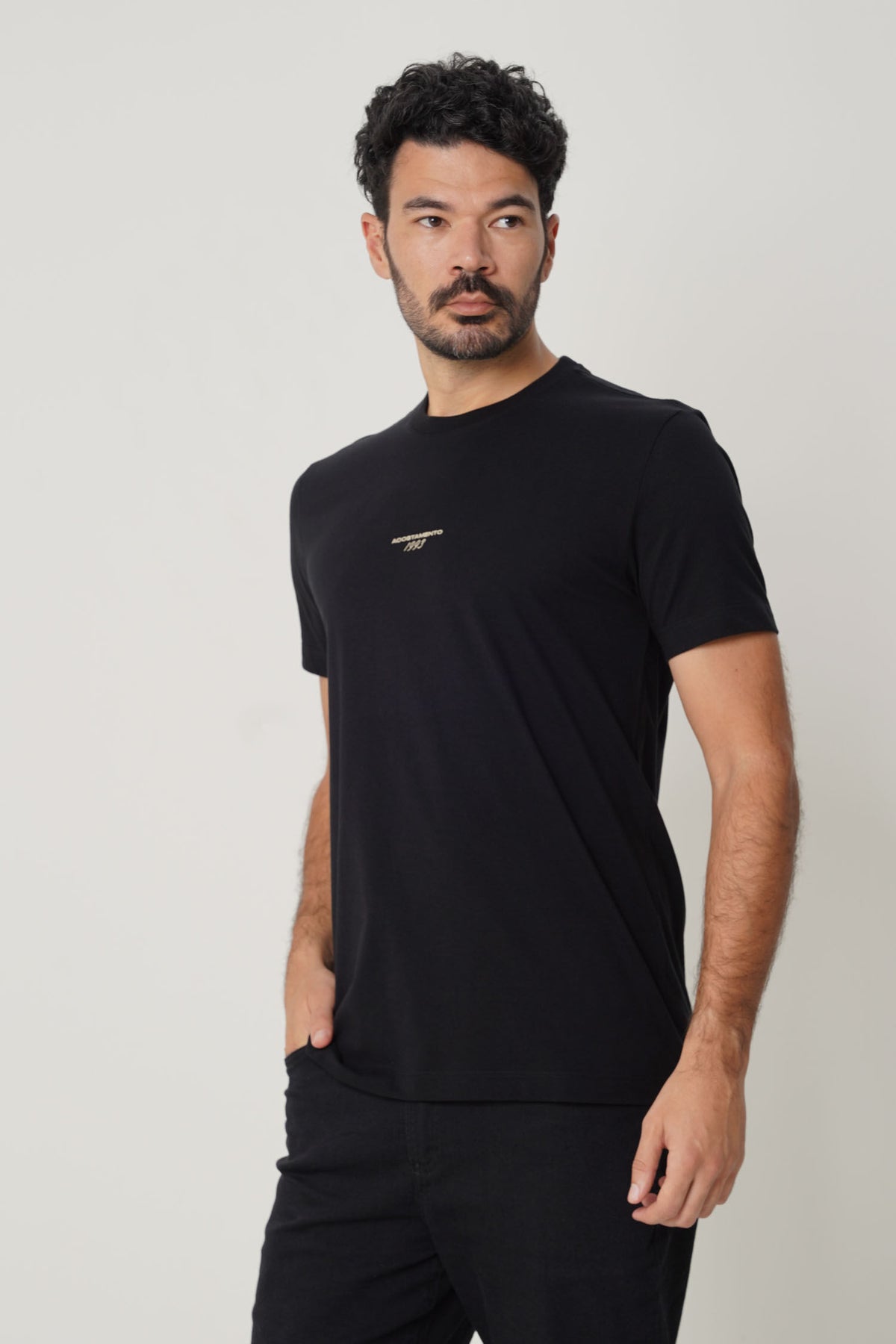 Camiseta Casual Estampada Masculina Acostamento Preto