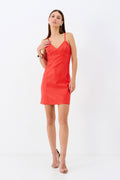 Vestido Curto PU Busto Estruturado ACT Feminino Areia