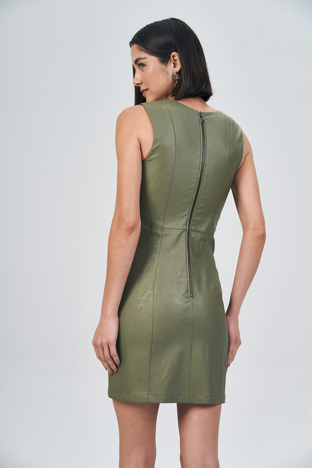Vestido Charm PU Feminino Acostamento Deep Olive