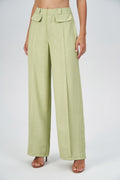 Calça Pantalona Com Bolso Feminina Acostamento Matcha