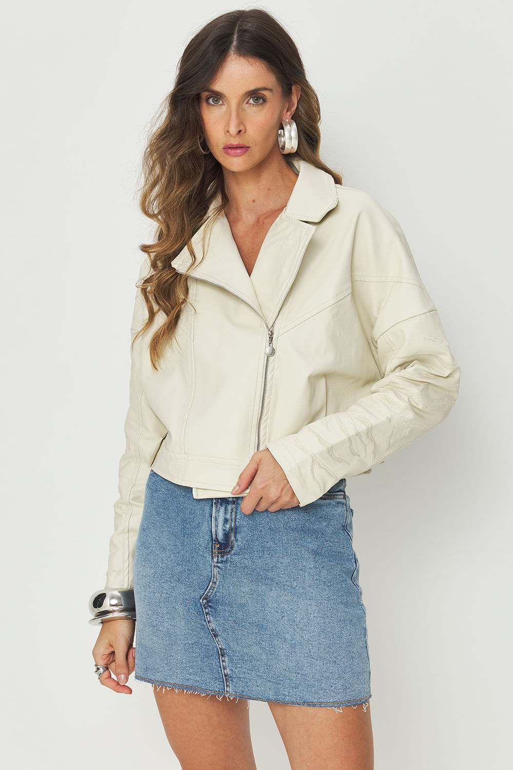 Jaqueta Biker PU Feminina Acostamento Areia