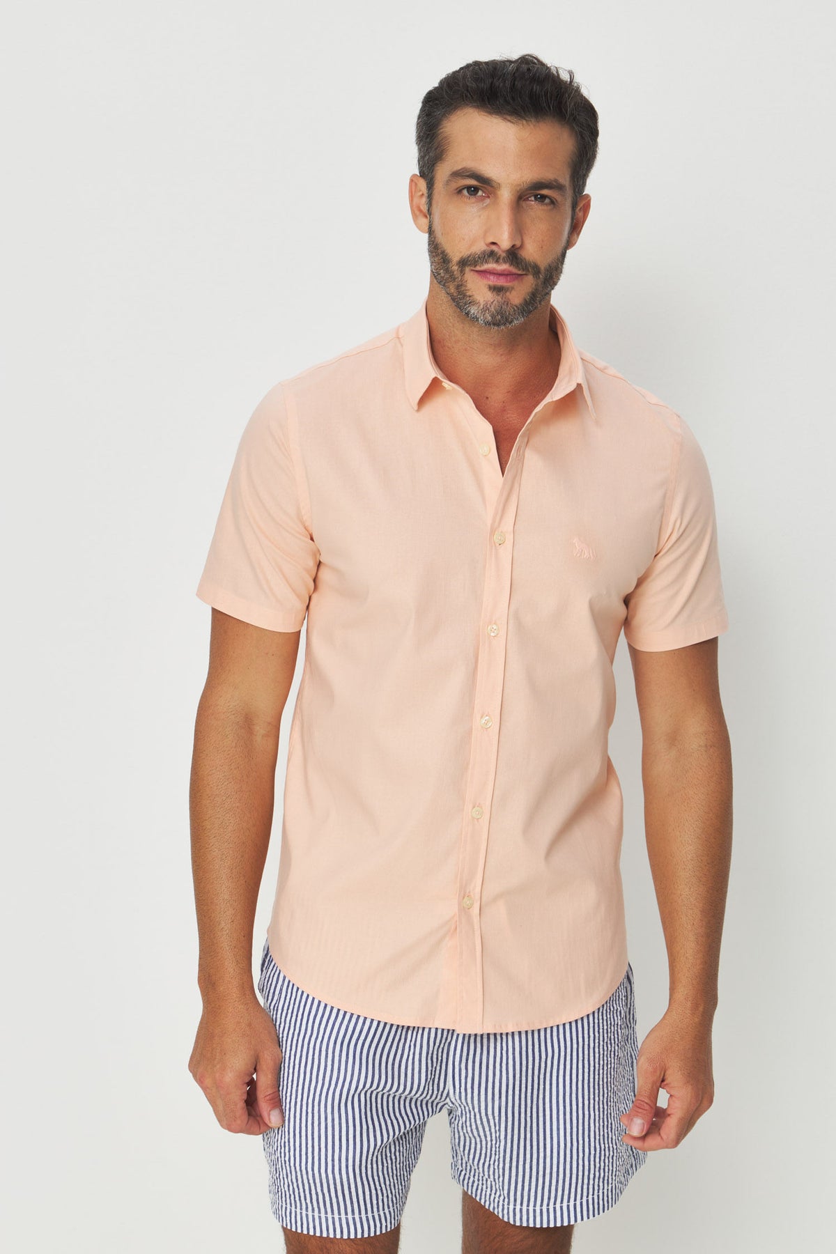 Camisa Manga Curta Classic Basic Masculina Acostamento Salmao