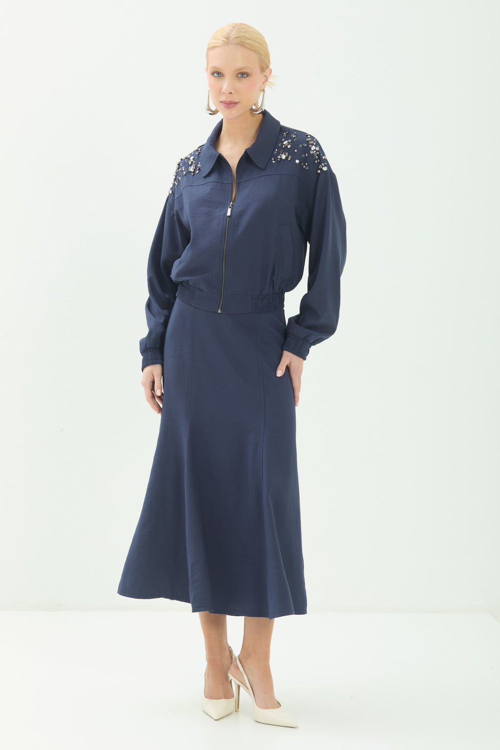 Saia Midi Casual Elegante ACT Feminina Royal Blue