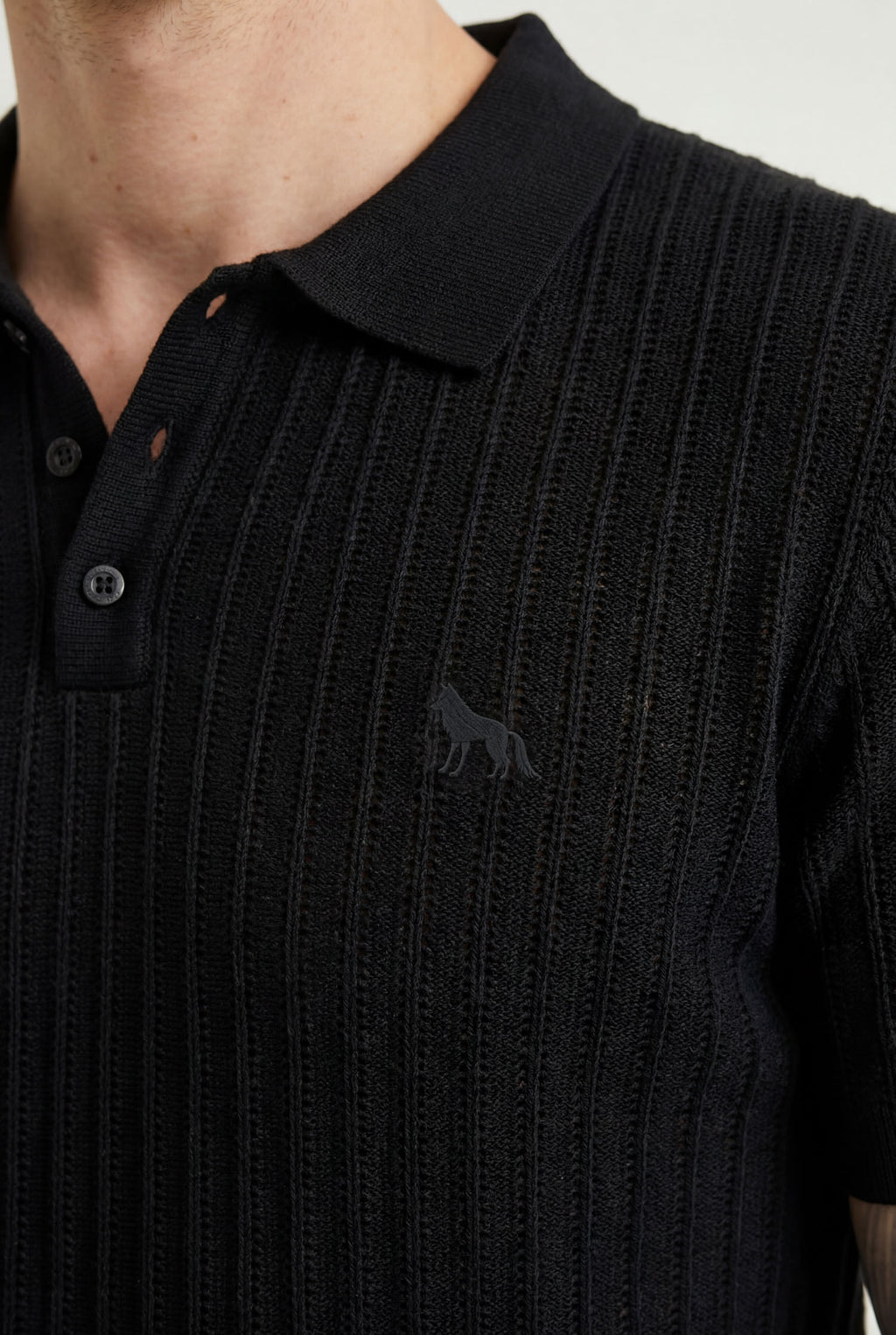 Polo Tricot Texturizado Masculina Acostamento Preto