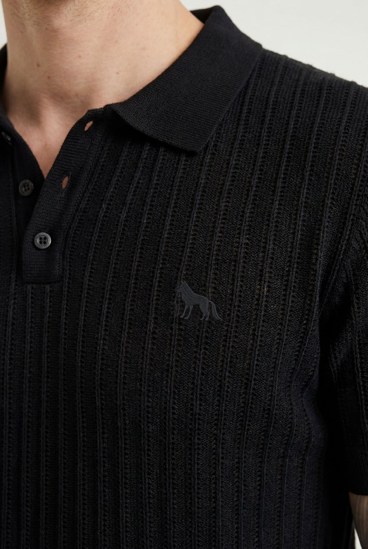 Polo Tricot Texturizado Masculina Acostamento Preto