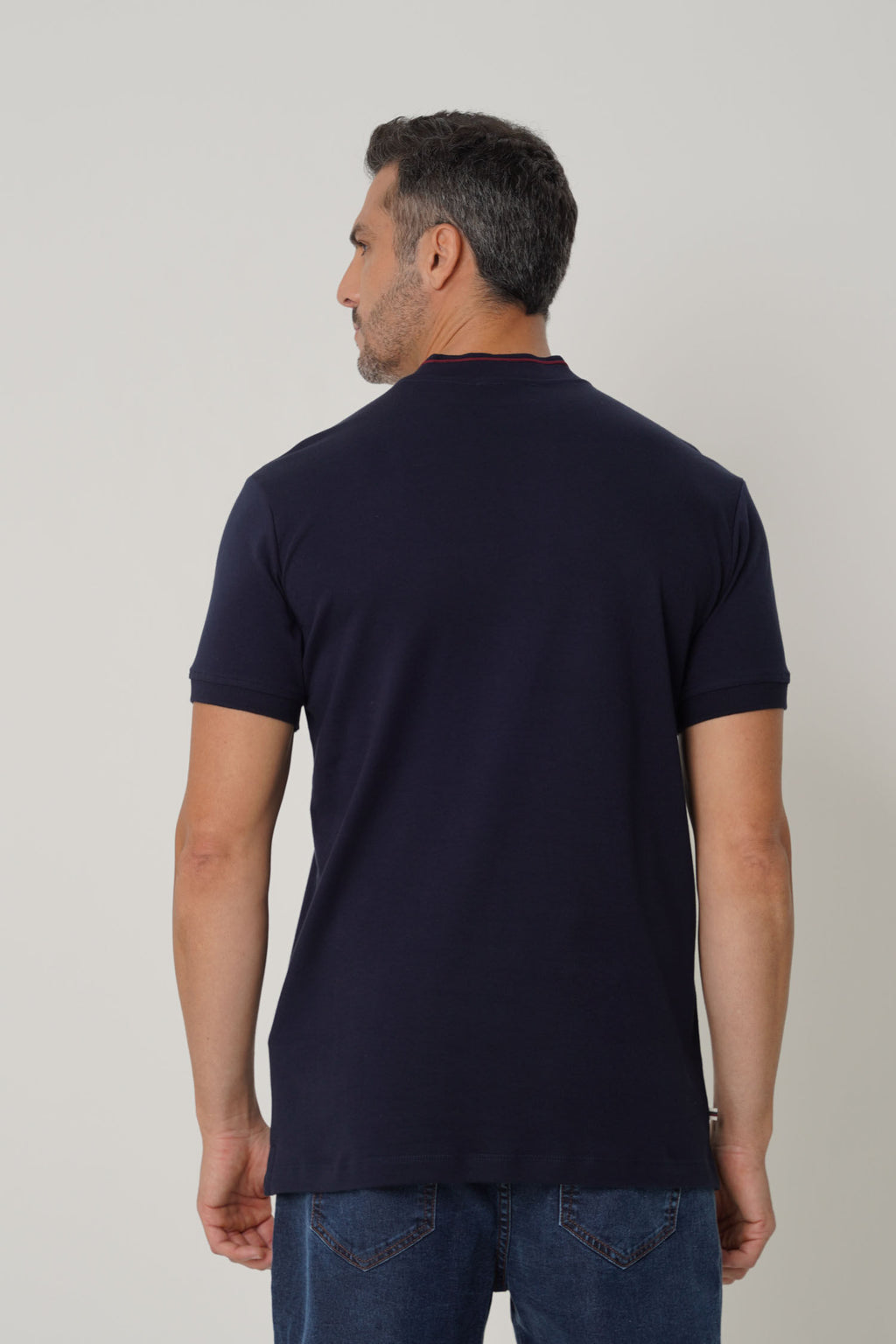 Polo Gola Padre Masculina Acostamento Marinho
