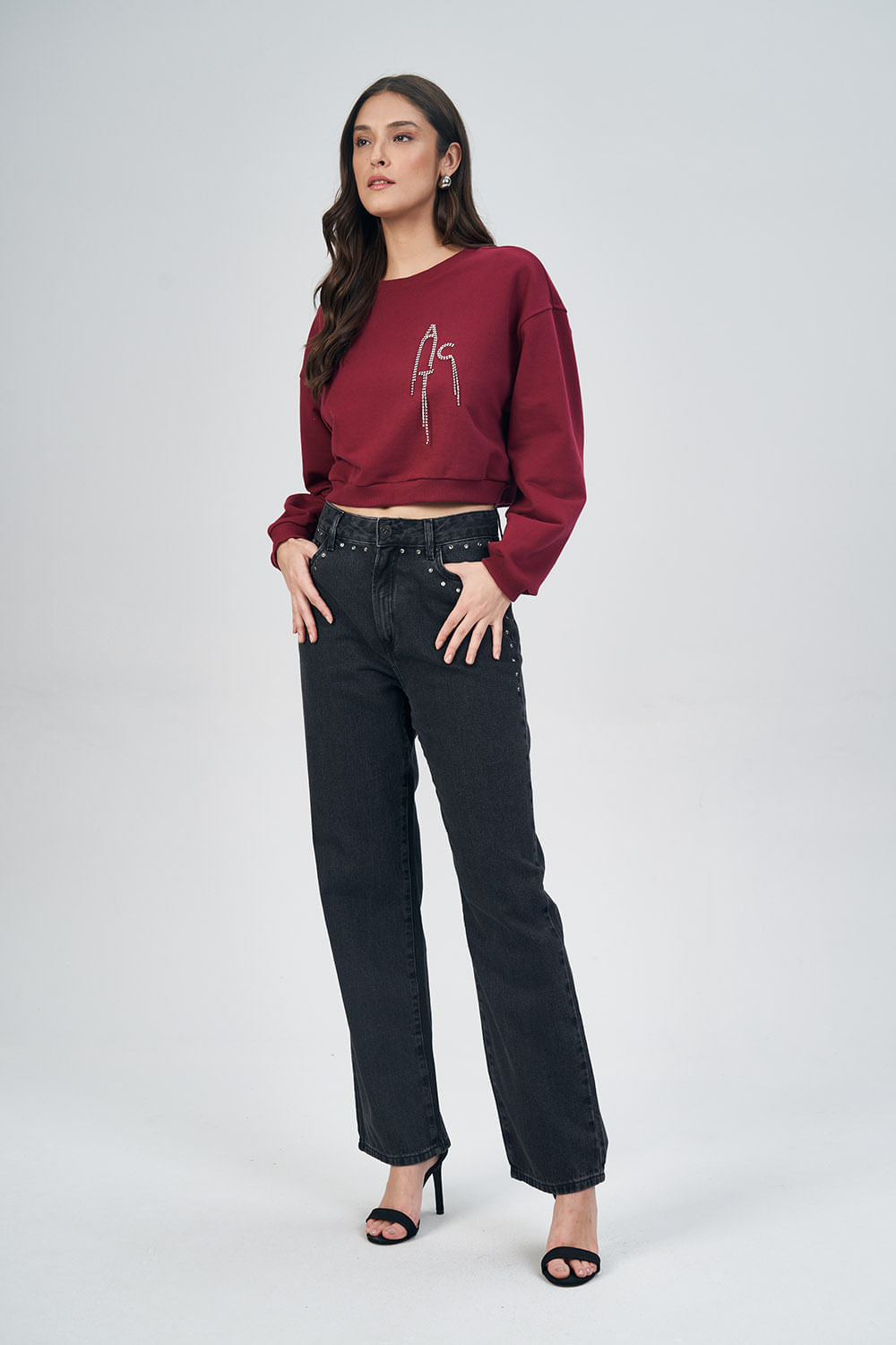 Blusão Moletom Aplicações Feminino Acostamento Berry