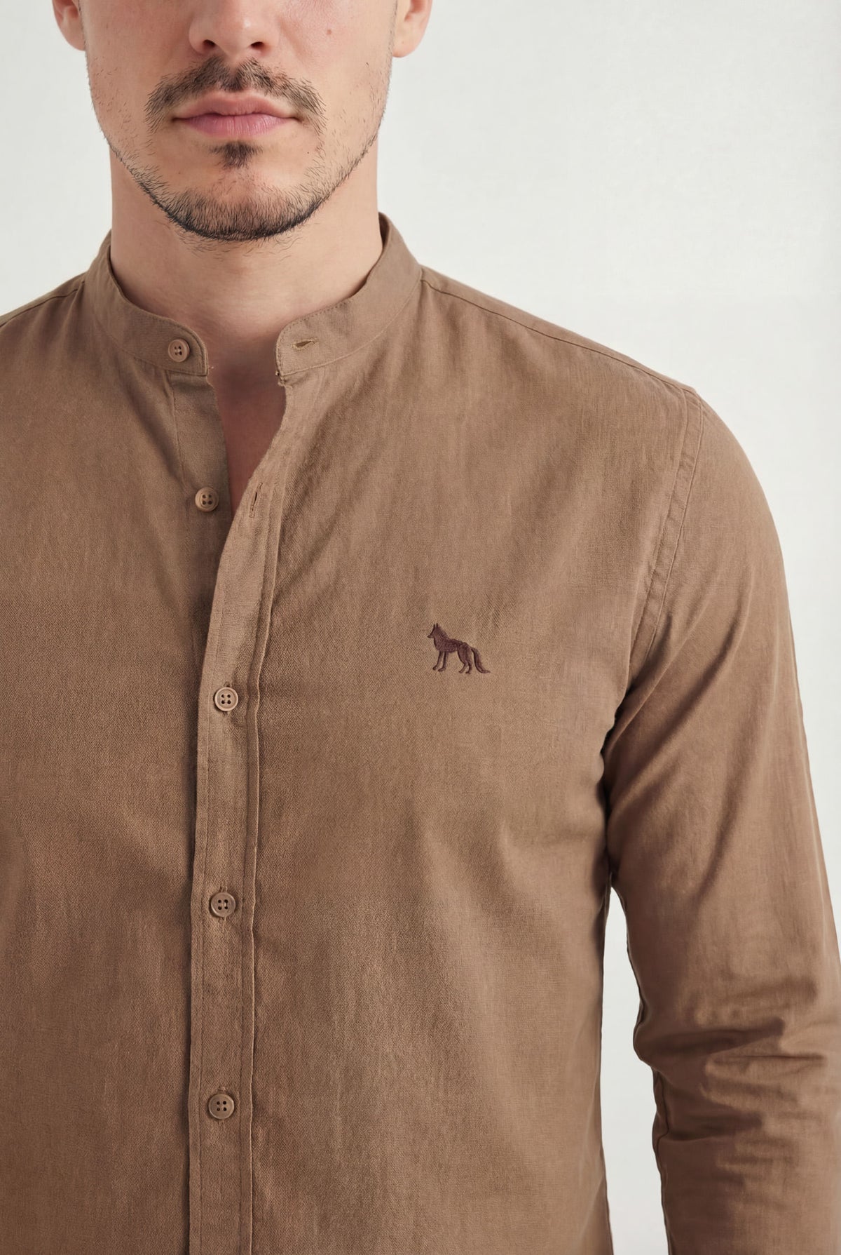 Camisa Gola Padre Manga Longa Masculina Acostamento Natural