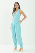Calça Solta com Pregas ACT Feminina Misty Blue