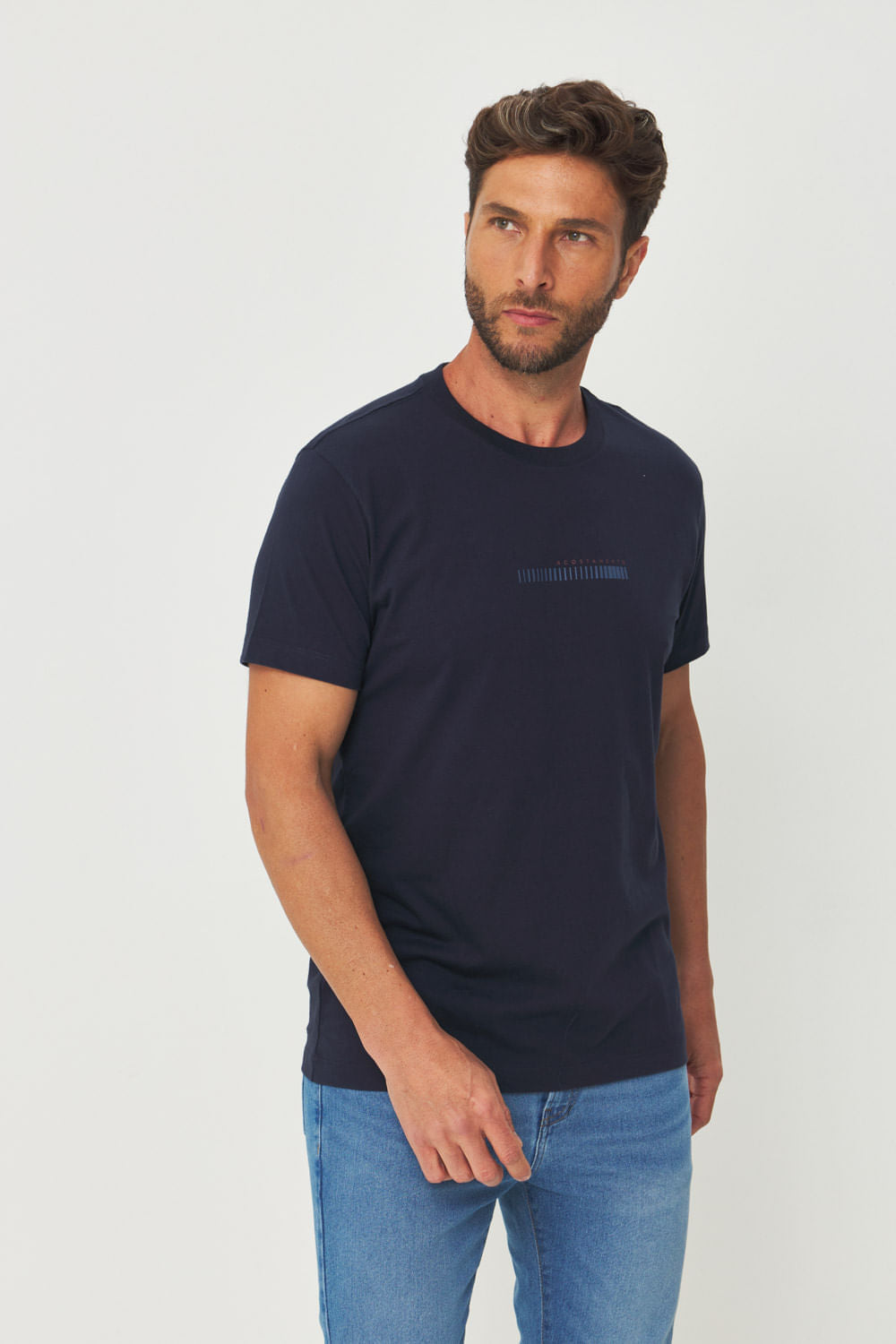 Camiseta Estampa Central Masculino Acostamento Marinho