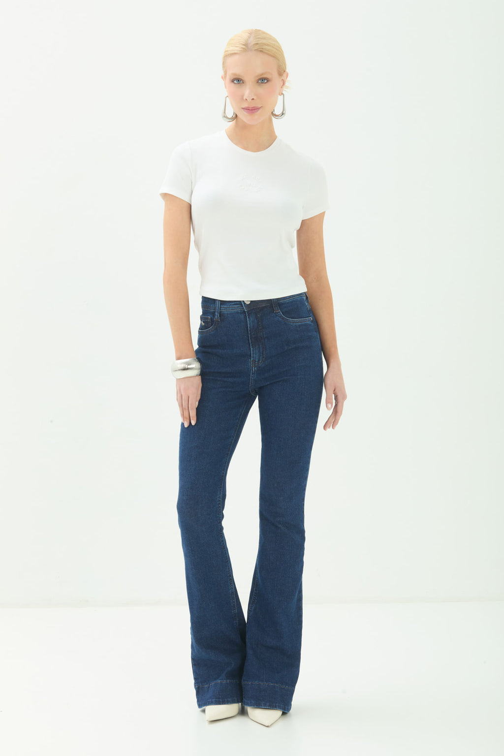 Calça Jeans Flare Barra Larga ACT Feminino Jeans Escuro