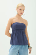Blusa Sem Alça Franzida Peplum ACT Feminina Royal Blue