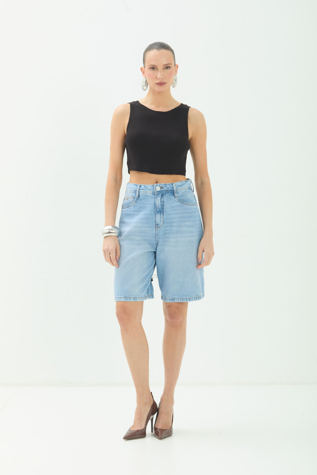 Bermuda Jeans Mom ACT Feminino Jeans Claro