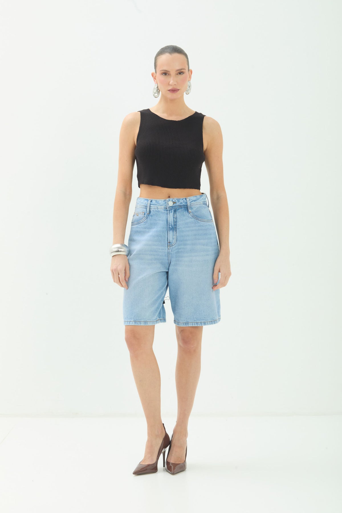 Bermuda Jeans Mom ACT Feminino Jeans Claro