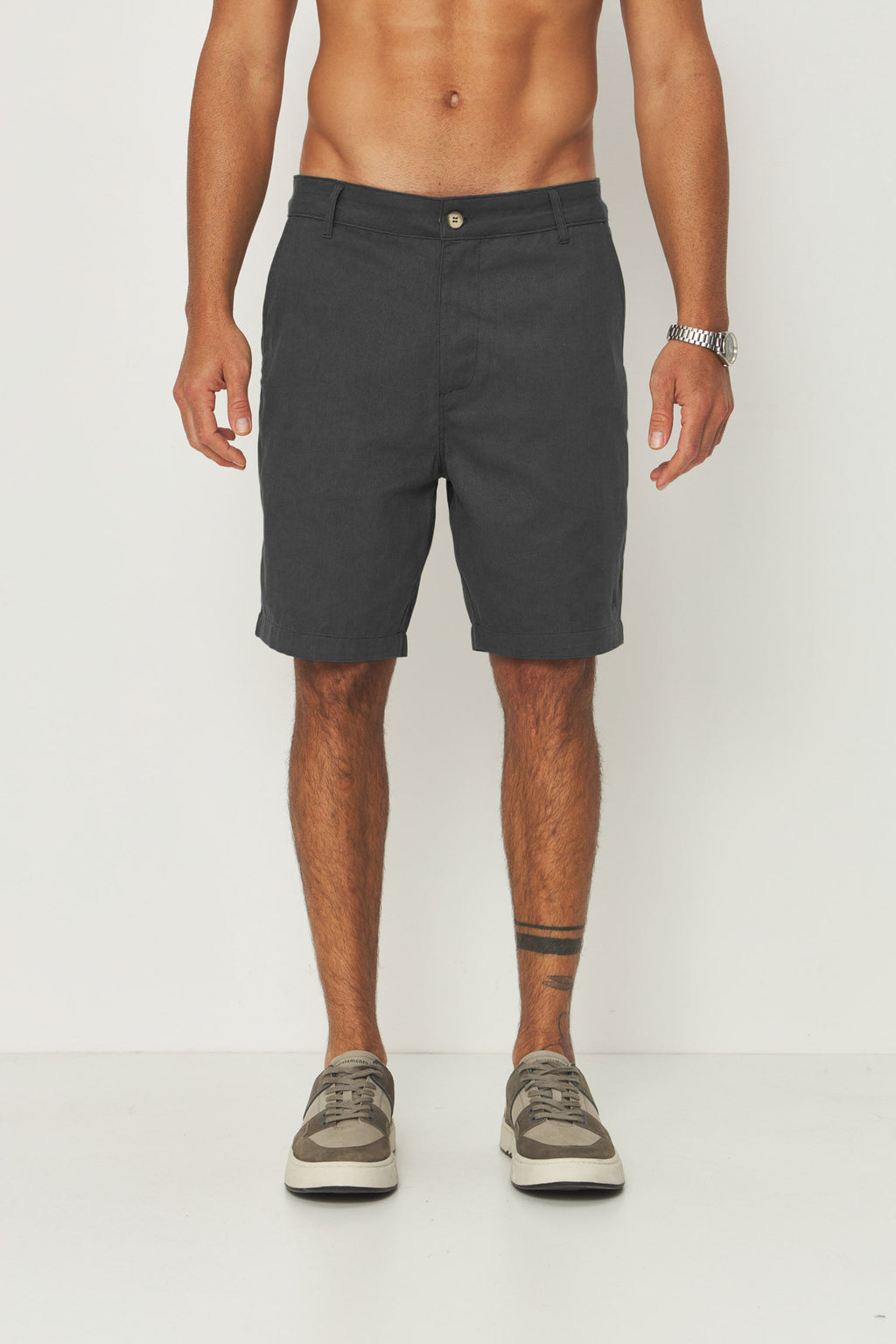 Bermuda Cotton Moderna Masculina Acostamento Chumbo