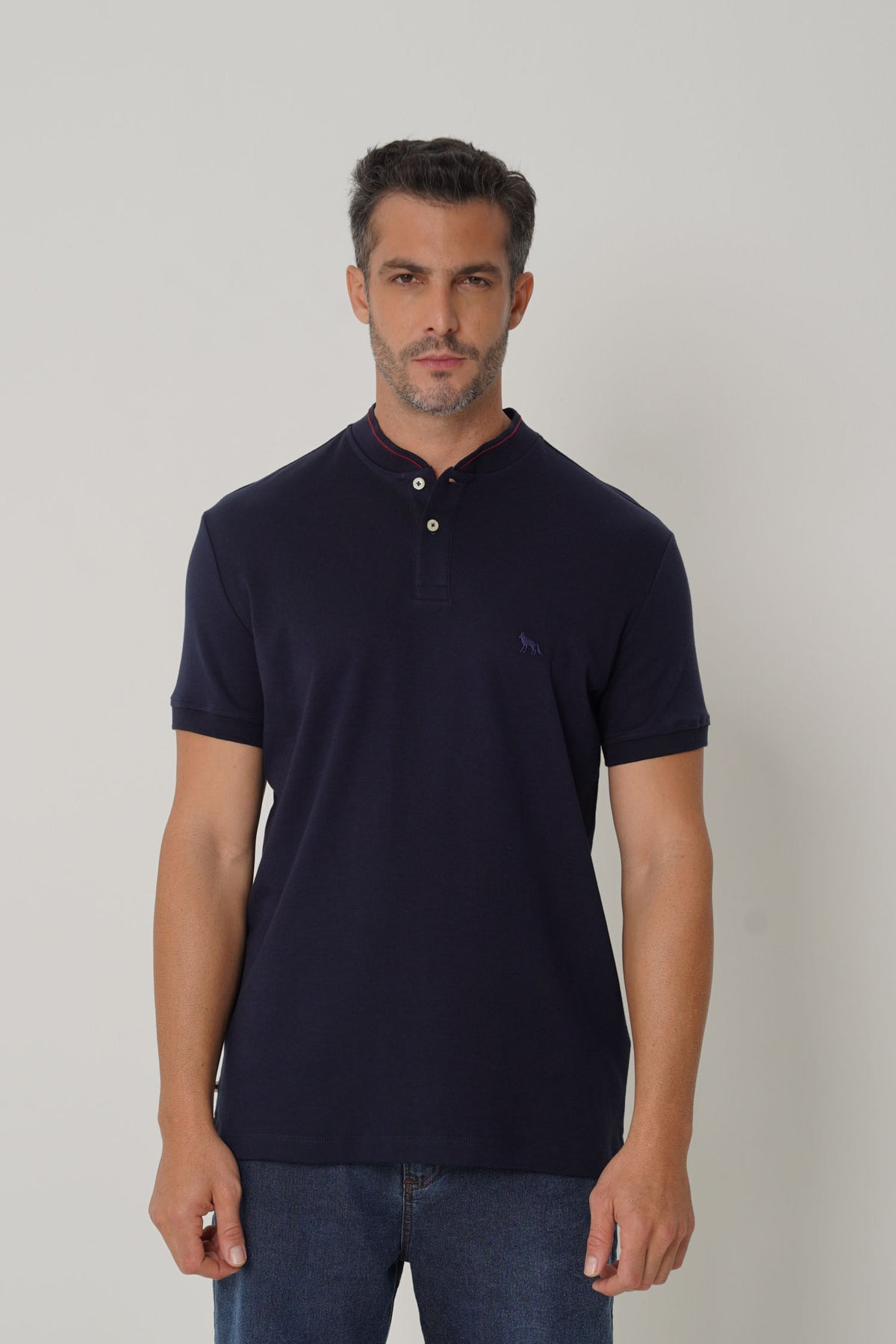 Polo Gola Padre Masculina Acostamento Marinho