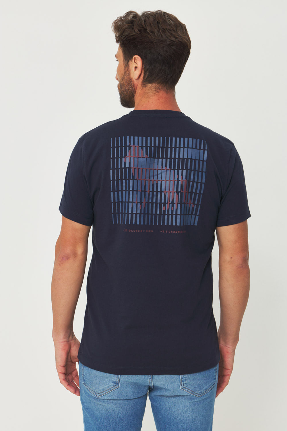 Camiseta Estampa Central Masculino Acostamento Marinho