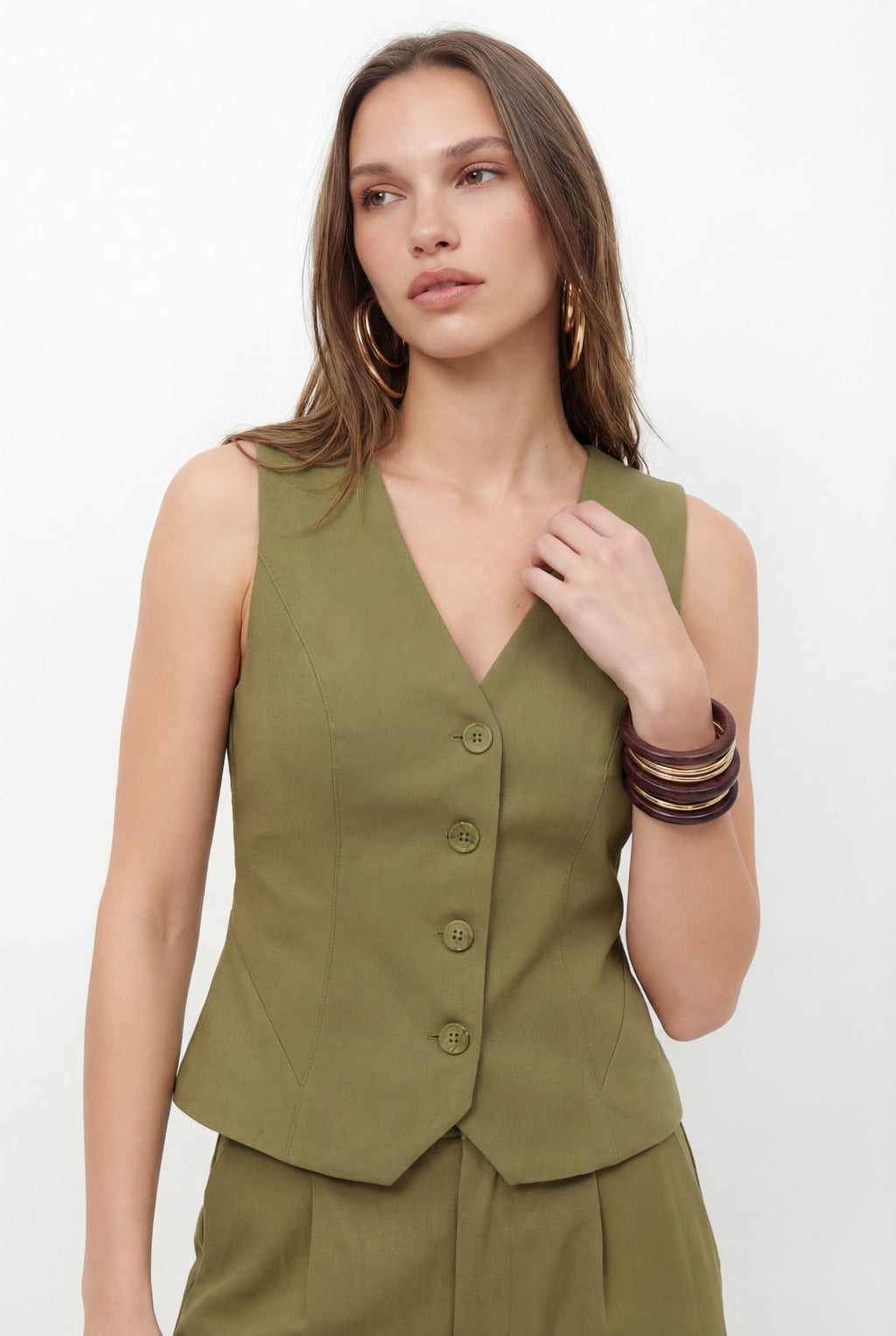 Colete De Alfaiataria ACT Feminino Golden Olive