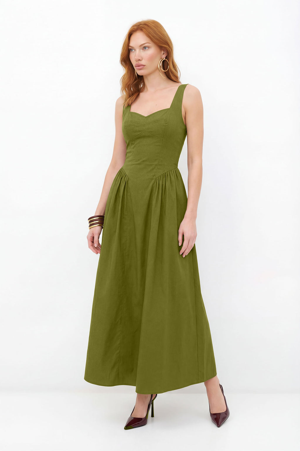 Vestido Longo Acinturado ACT Feminino Golden Olive