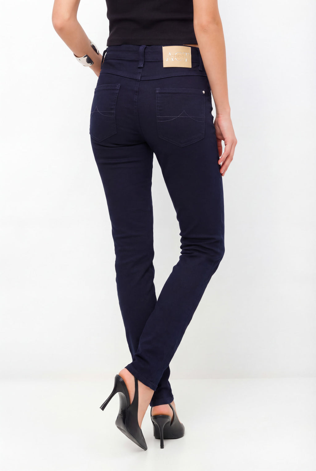 Calça Jeans Skinny Cintura Alta Casual ACT Feminina Jeans Escuro