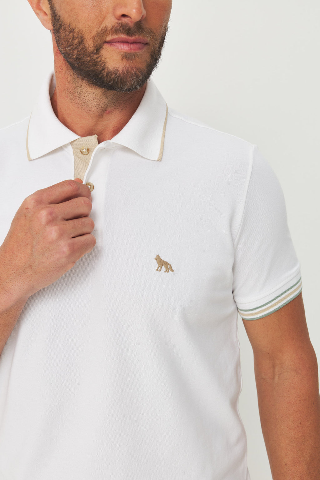 Polo Casual Detalhada Masculina Acostamento Off White