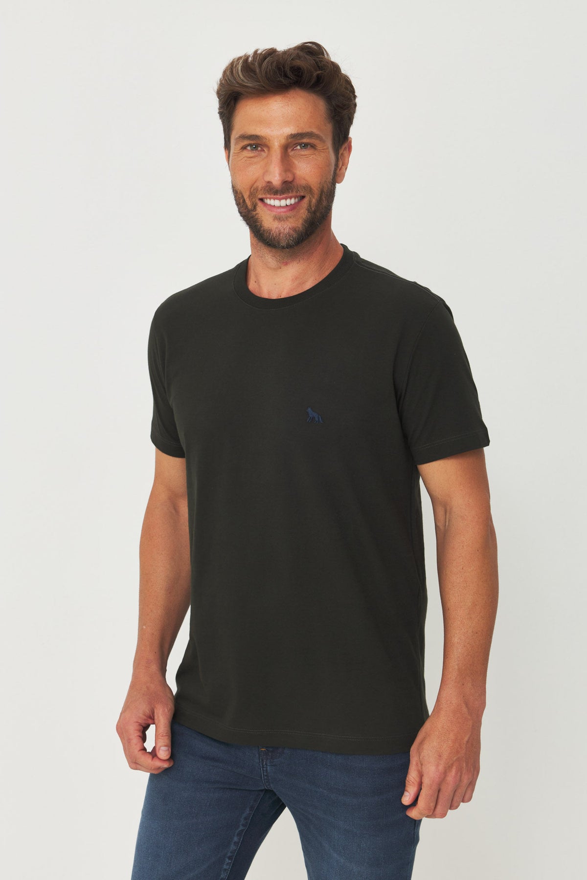 Camiseta Logo Bordada Masculina Acostamento Verde Folhagem