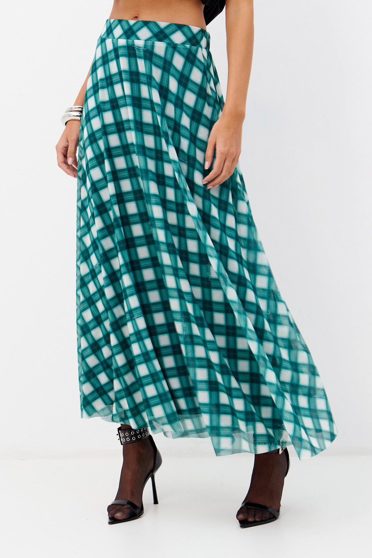 Saia Tule Franzida Feminina Inblanche Emerald Check