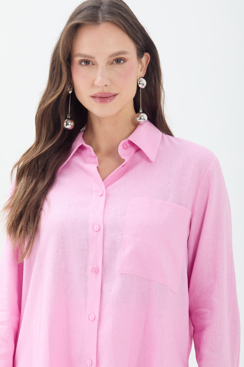 Camisa Casual Com Bolso ACT Feminina Pink Sunset