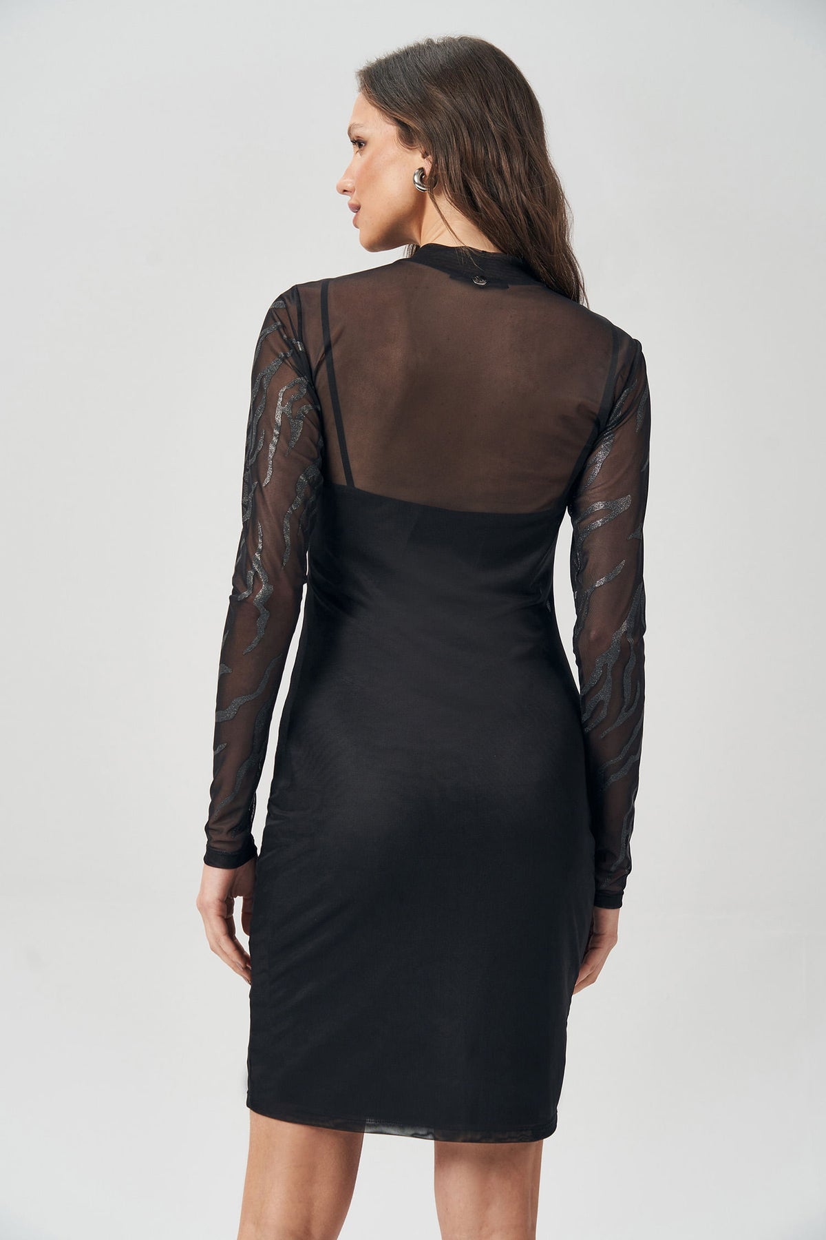 Vestido Tule Zebra Glitter Feminino Acostamento Preto