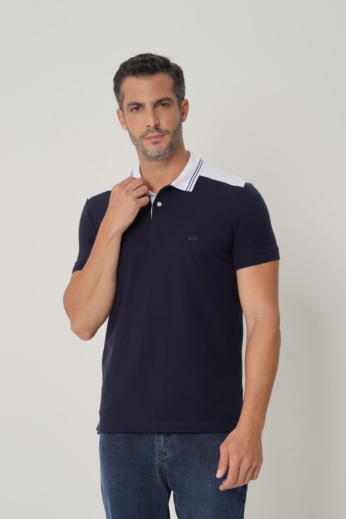 Polo Casual Estampada Masculina Acostamento Branco