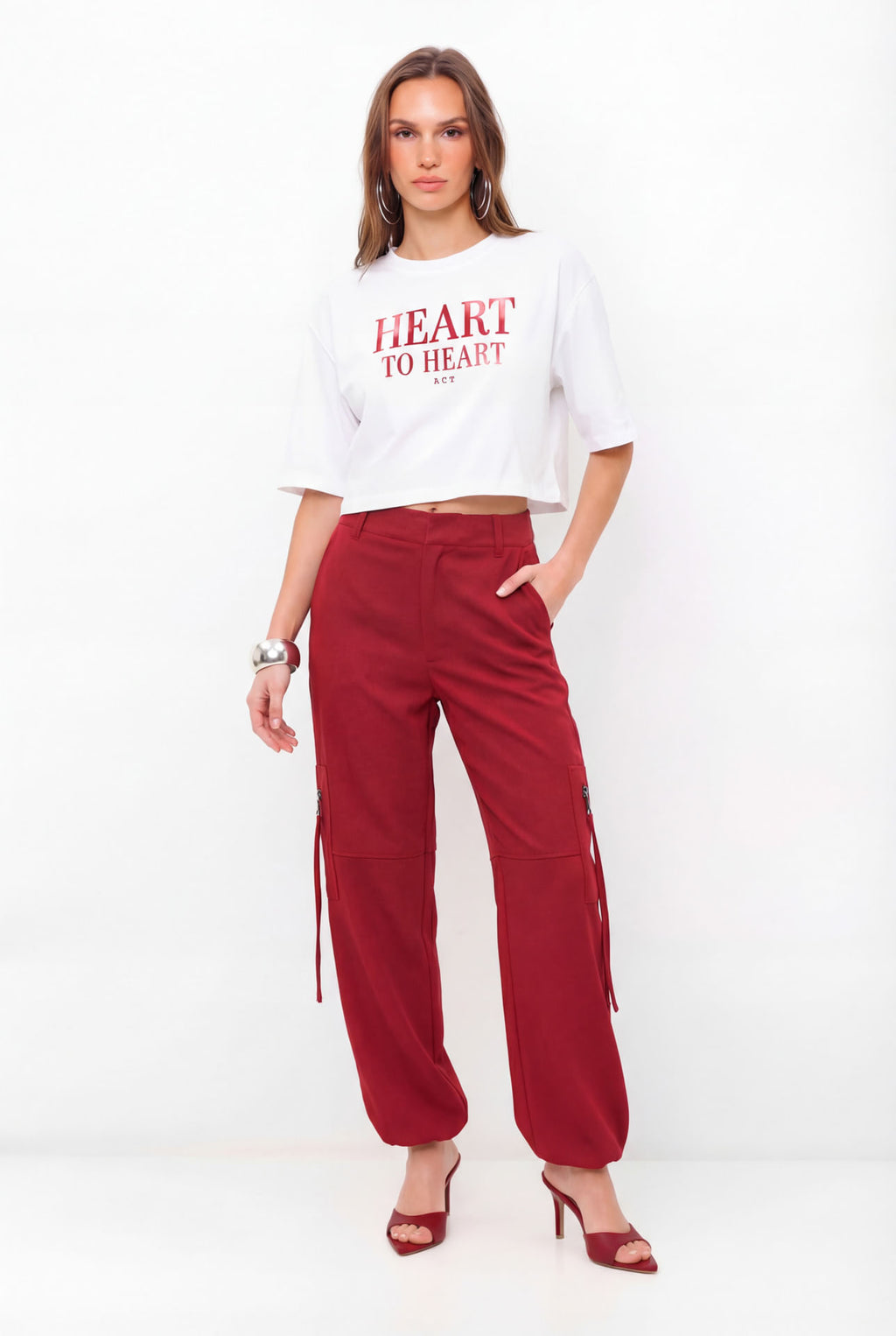 T-Shirt Curta Heart  ACT Feminina Off White