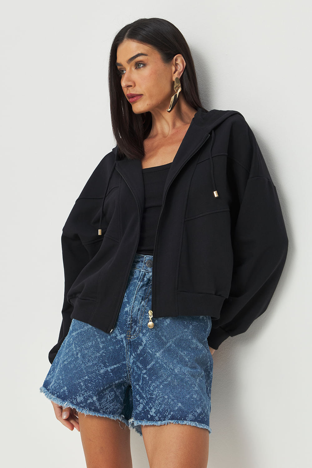 Jaqueta Moletom com Capuz ACT Feminino Preto