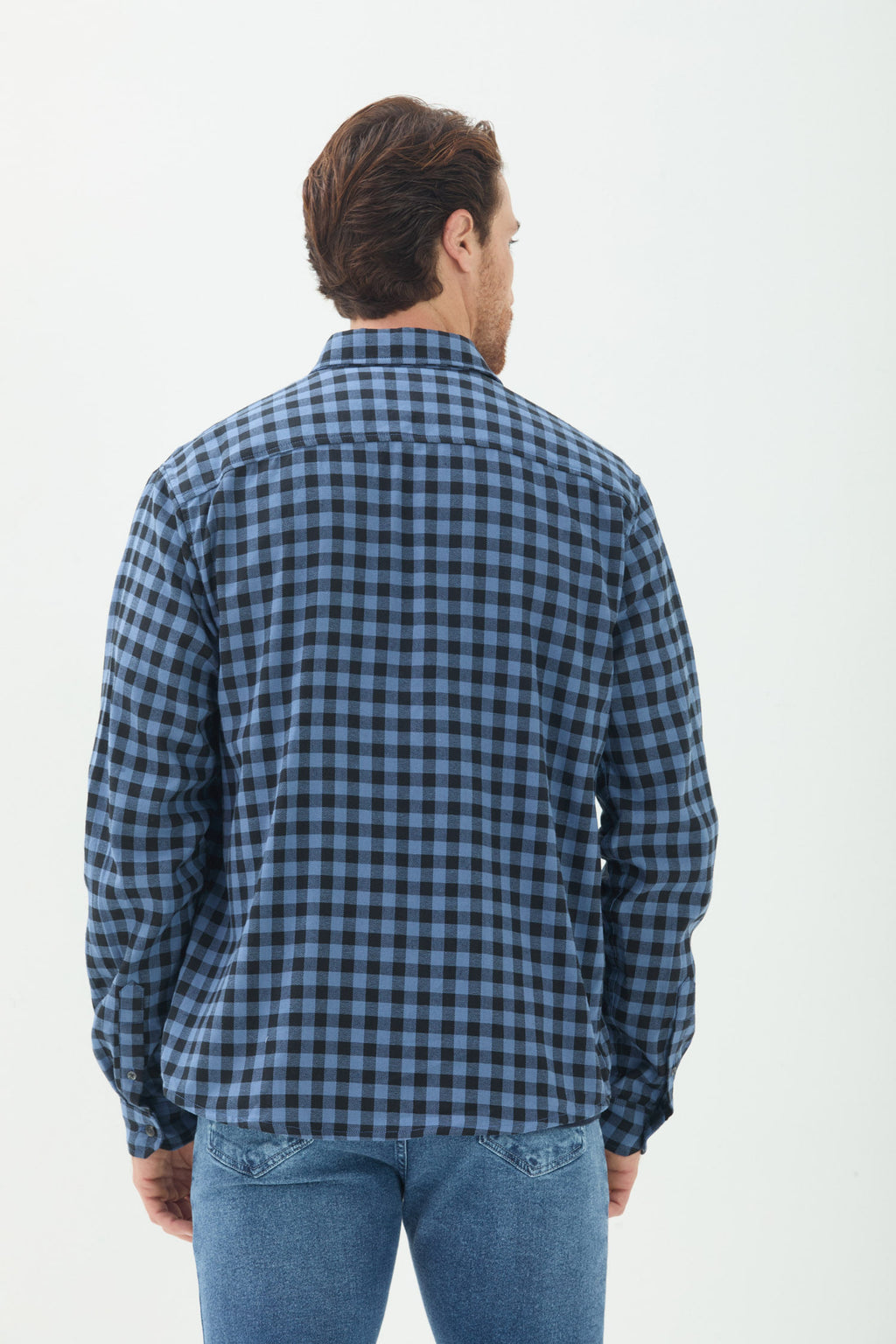 Camisa Manga Longa Xadrez Casual Masculina Acostamento Xadrez Marinho