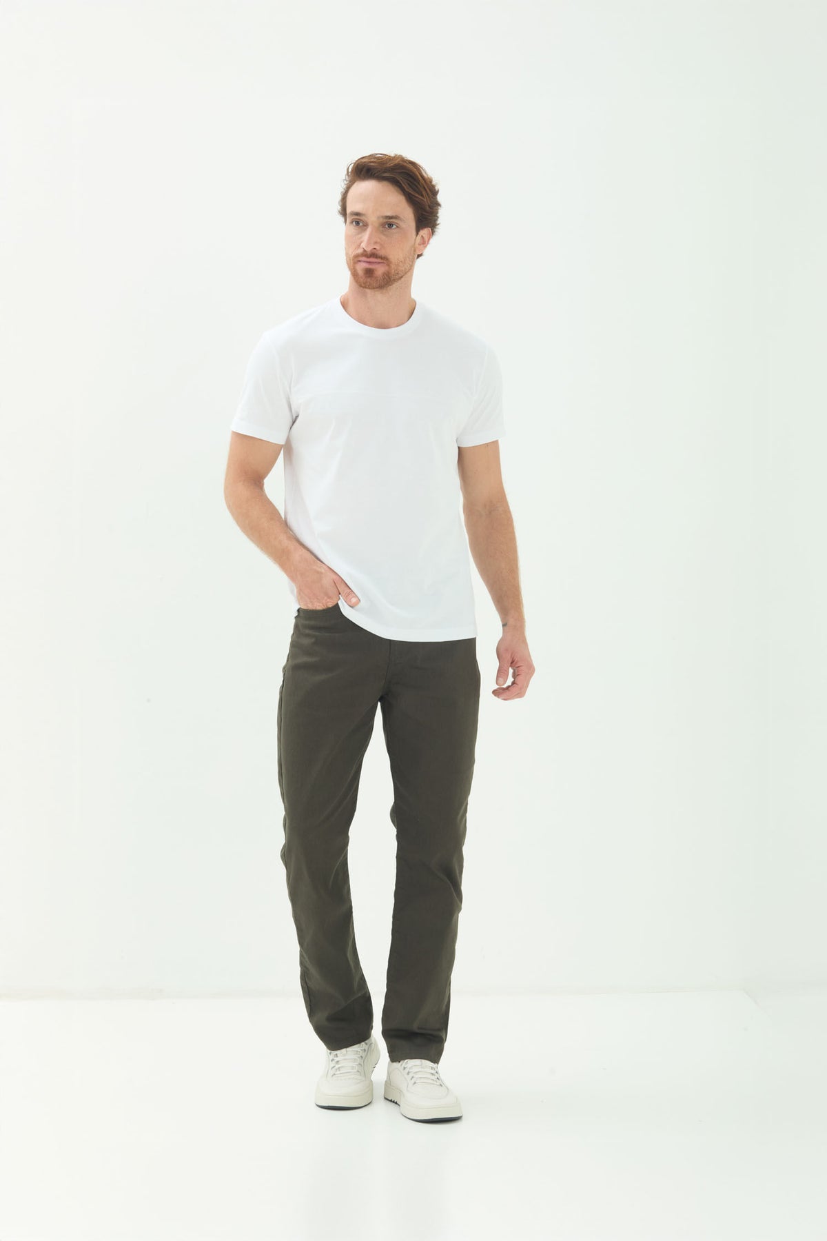 Calça Sarja Regular Scrivania Masculina Acostamento Verde Militar