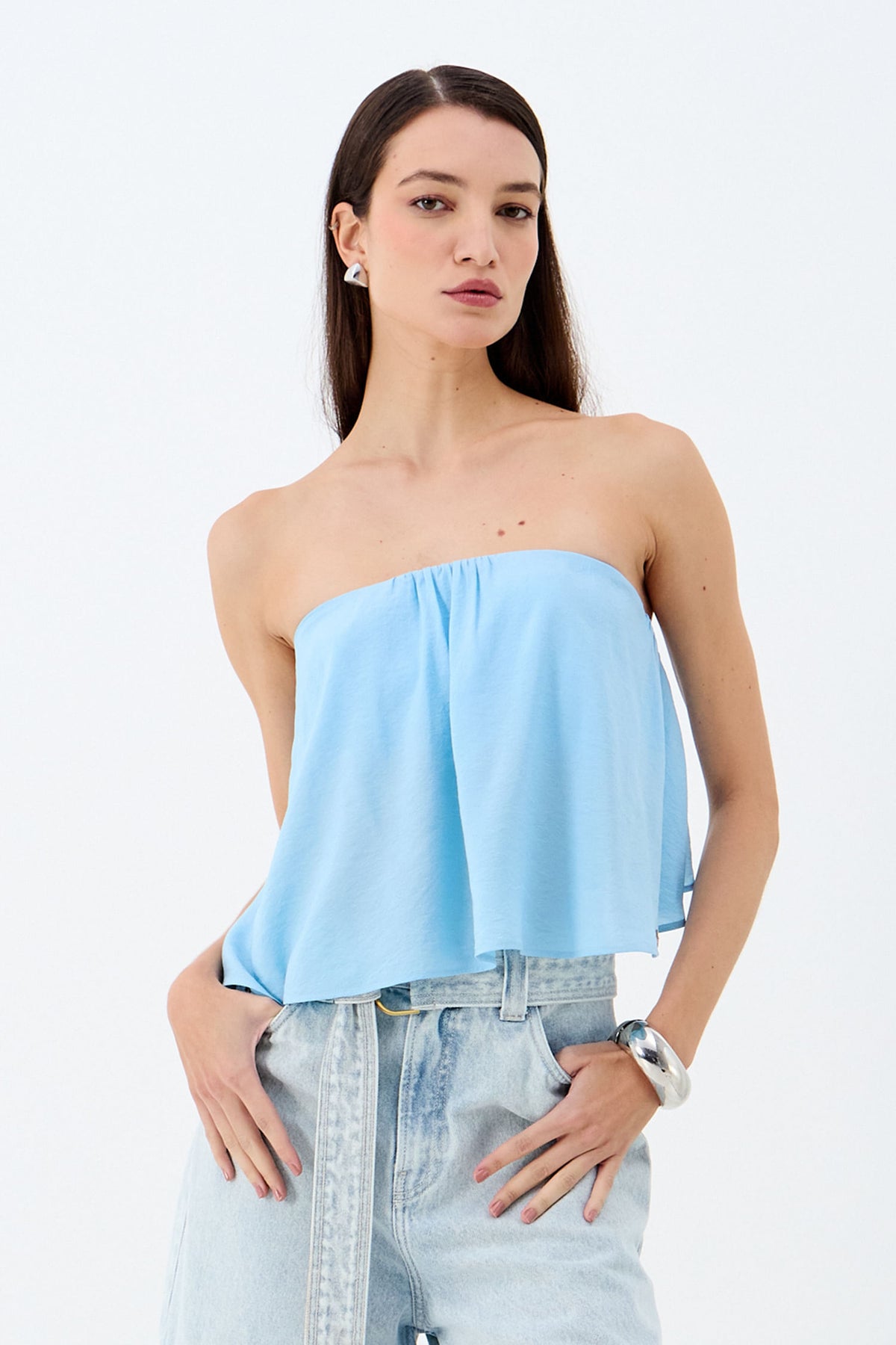 Blusa Assimétrica Sem Alça  ACT Feminino Clear Blue