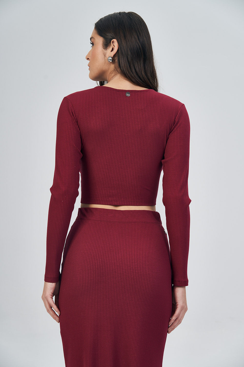 Blusa Recorte Canelada Feminina Acostamento Berry