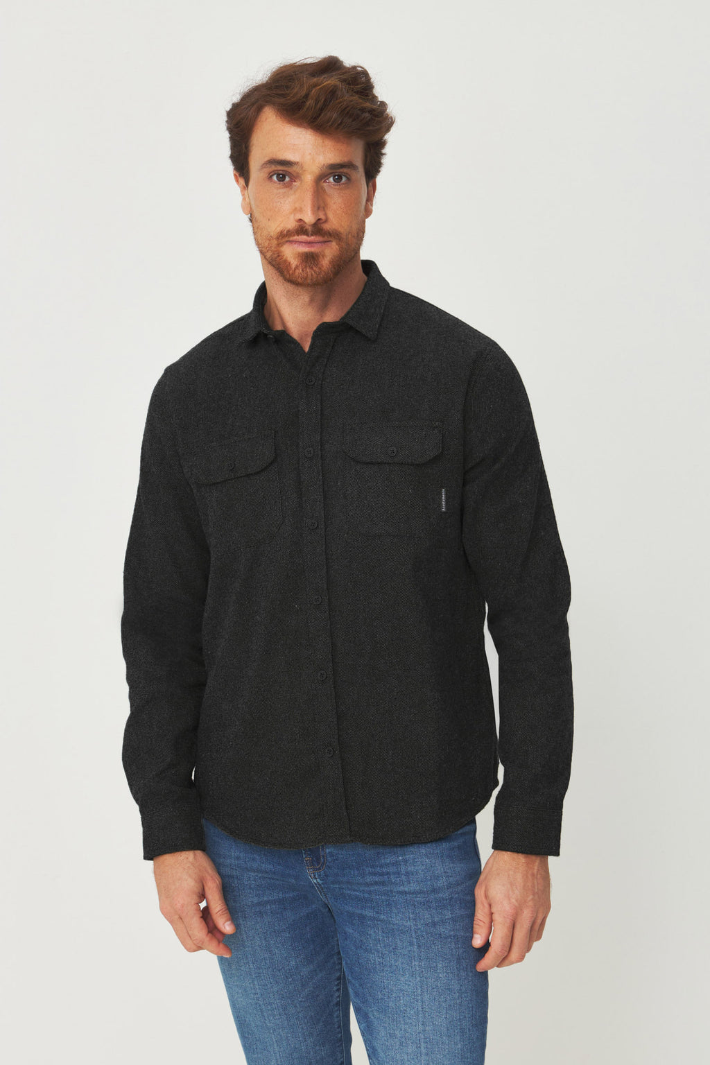 Camisa Manga Longa Casual Masculina Acostamento Preto