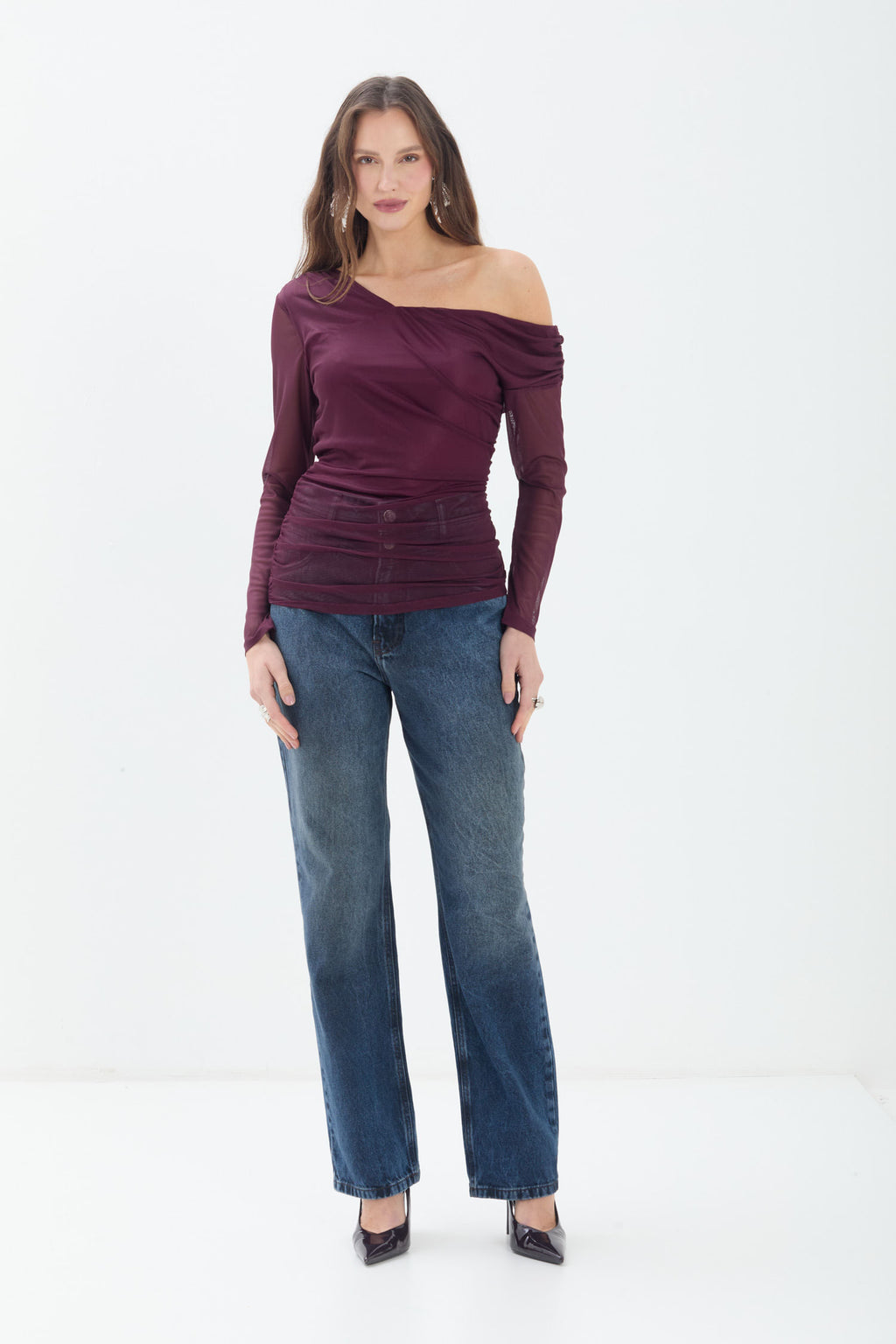 Blusa Ombro Assimétrico Em Tule ACT Feminina Fendi