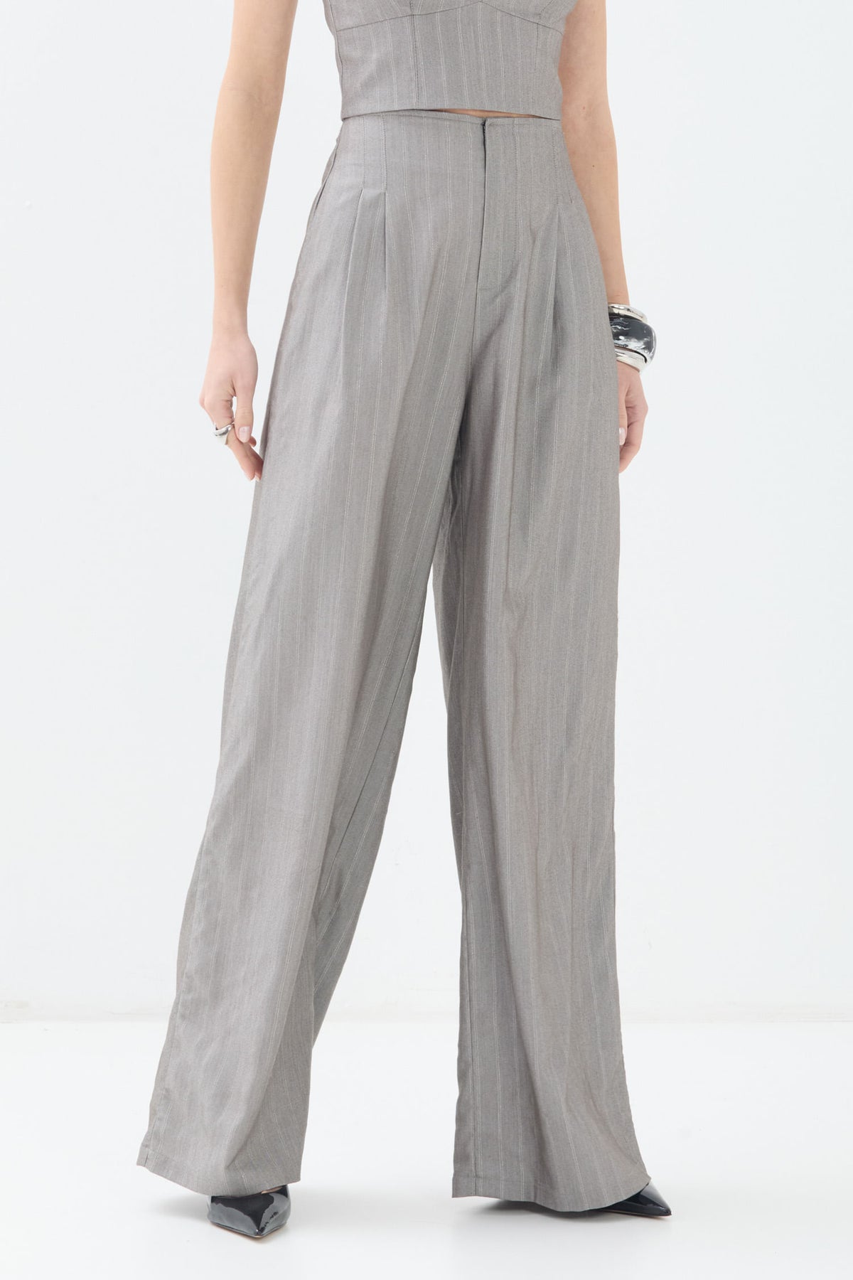 Calça Alfaiataria Pantalona  ACT Feminina Light Silver